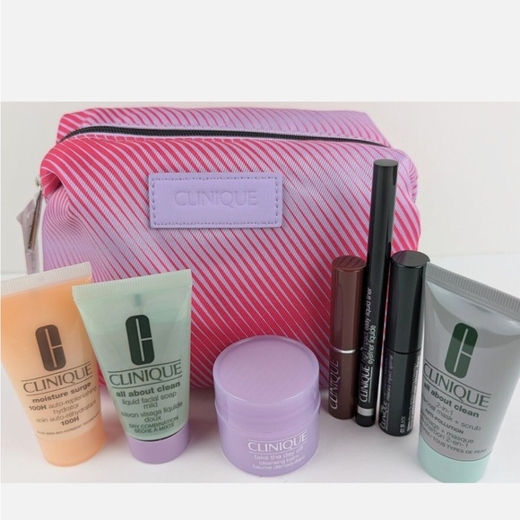 Clinique Other - New Clinique lavender and pink 8 piece cosmetics travel set